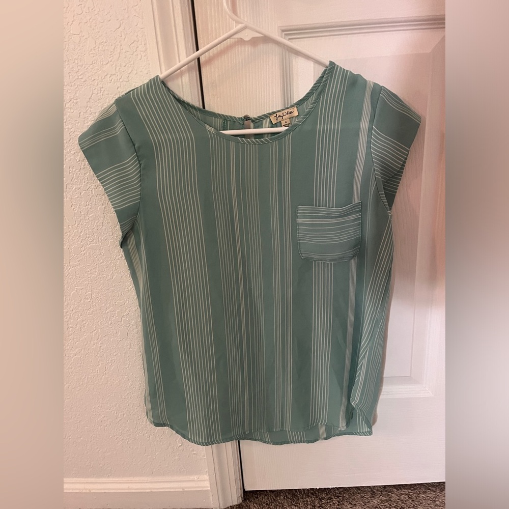 Lily White teal and white striped blouse. Size small.